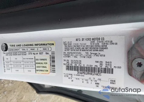 2017 Ford Fusion Hybrid Se from USA, damaged, VIN 3FA6P0LU9HR374435